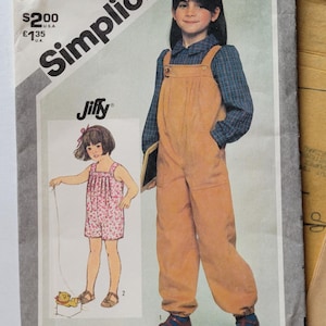 Summer Jumpsuit Sewing Patterns for Girls Shorts or Pants Jumpsuit, Vintage 80s Simplicity 5689 Size 3 Uncut Printed 1982