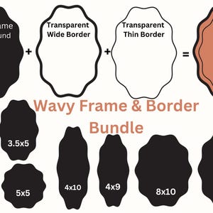 Bordi ovali ondulati SVG PNG Squiggle Frames Forme per inviti di nozze, creazione di biglietti di invito ed etichette, bundle di file tagliati al laser Svg Png Jpg Dxf Eps