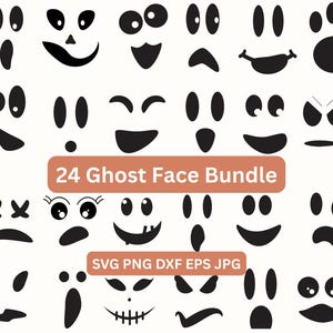Ghost Face SVG Bundle PNG, Cute Halloween Clipart Pumpkin Carving, Jack O Lantern Faces Svg Png Jpg Dxf Eps, Scary Pumpkin Halloween Faces