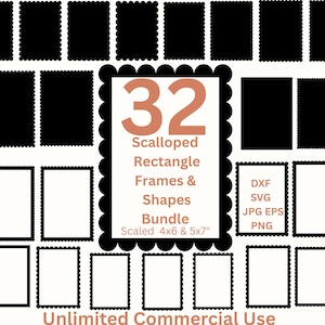 Scalloped Rectangle SVG Picture Frame Laser Cut File Scallop Border Clipart Wedding Invitation Shape Svg, Card Making Scallop Frames Svg