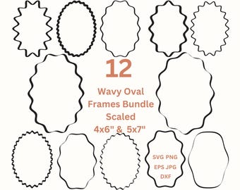 Ondulati ovali SVG con bordi ondulati, clipart di cornici disegnate a mano PNG, pacchetto di inviti SVG, creazione di biglietti d'invito per matrimoni in stile doodle, biglietti d'auguri SVG EPS