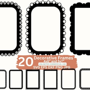 Scallop Frames SVG Picture Frame PNG Laser Cut File Decorative Frame Clipart, Card Making & Digital Frames PNG Dxf, Rectangle Border Svg
