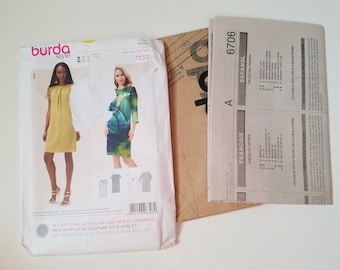 Patrón de vestido, patrón de costura para vestidos, Vestidos de mujer, Burda 6706, semi ajustado, talla 10 12 14 16 18 20, Patrones de costura para mujeres sin cortar