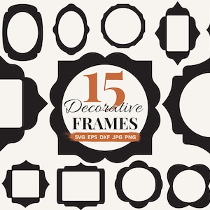 Clipart-Bundle mit verzierten Rahmen: Holzbilderrahmen (Laserschnittdatei DXF), Fotorahmen (SVG-Datei), Vintage-Rahmen (SVG-Dateien), Ornamentrahmen (Vektor)