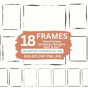 Grunge Border SVG Handdrawn Frames SVG Brush Stroke Border Frame Clipart, Wedding Invitation Border Svg, Card Making Distressed Frame PNG