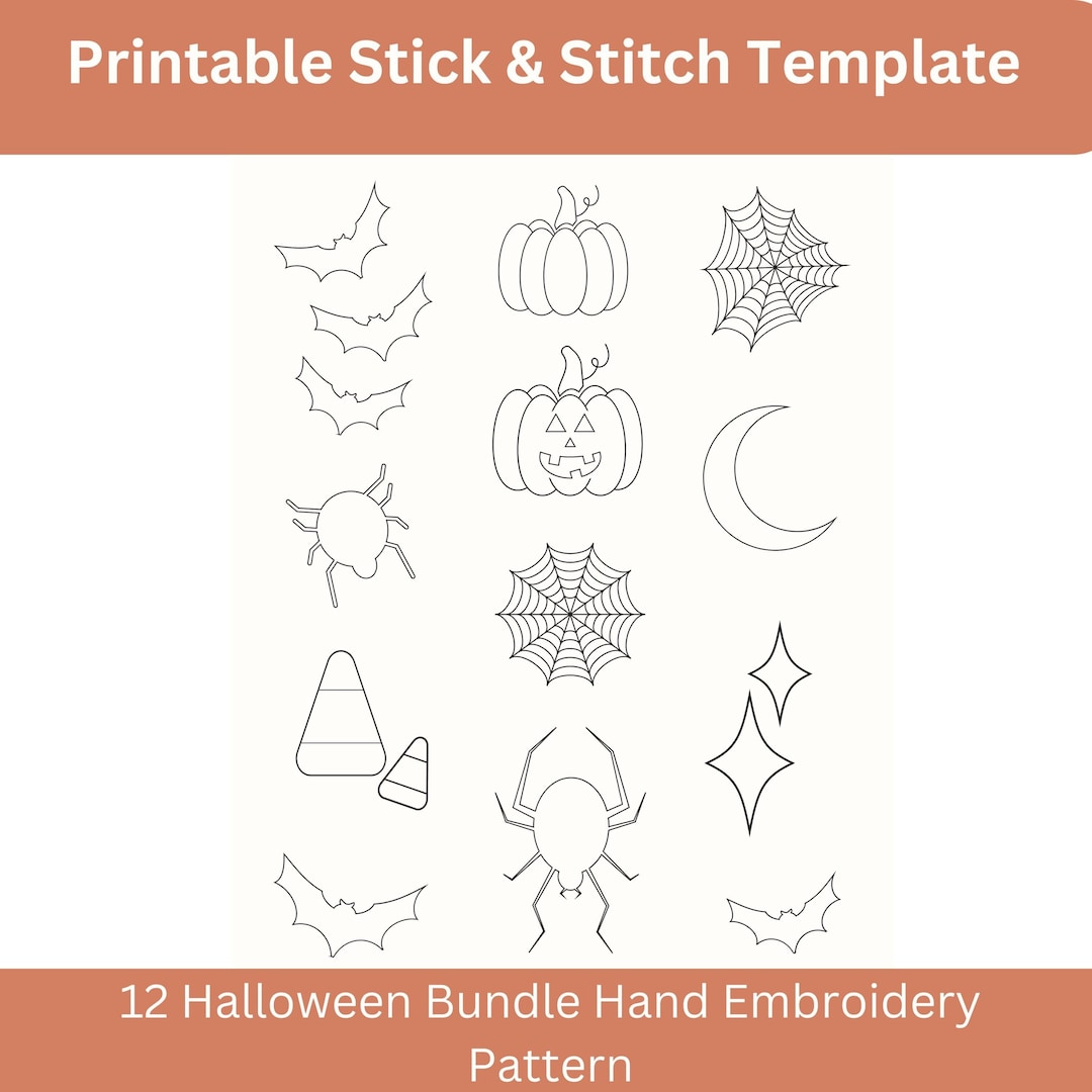 Halloween Stick and Stitch Embroidery Designs PDF Pattern Bundle, Hand ...