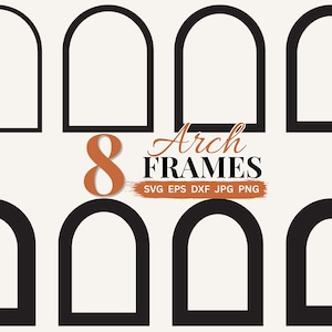 Arquivos SVG para corte a laser de moldura grossa para fotos, passe-partout em arco para impressão, pacote PNG com bordas de arco retrô para convites de casamento, moldura digital PNG.