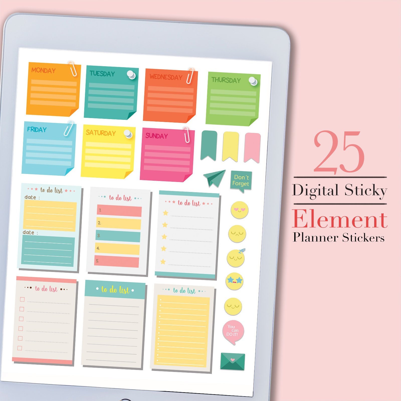 Digital Planner Stickers Sticky notes Digital stickers Etsy