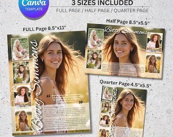 Modello di annuncio per annuario scolastico / Pagina intera, mezza, un quarto di pagina / collage di foto di laurea / Canva modificabile