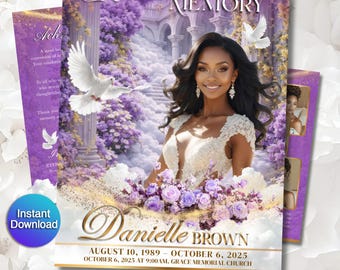Funeral Program Template | Obituary Template for women | 8-Page memorial tributes | Lavender Purple 11x17