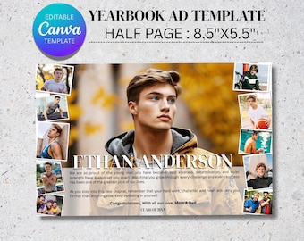 Yearbook Ad Template | Half page senior ad male | boy l Graduation photo collage (Canva Download)