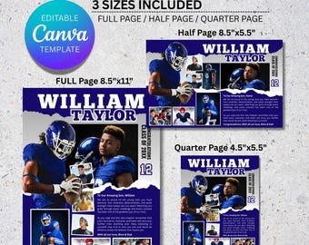 Modello di annuncio per annuario scolastico / Pagina intera, mezza, un quarto per ragazzi / Foto di laurea sportiva / Canva modificabile