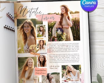 Modello di annuncio per annuario scolastico / Annuncio tributo a collage fotografico di una ragazza laureata a pagina intera / Canva modificabile