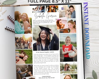 Senior yearbook ad template | full Page girl | High School Graduation Dedication Photo Collage Tribute