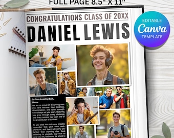 Modello di annuncio per l'annuario scolastico / Pagina intera dedicata ai ragazzi / Collage di foto per la laurea in Canva