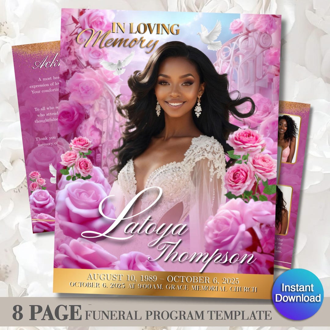 Funral Program Sheet Funeral Program Template | Obituary Template for Women | 8-page ...