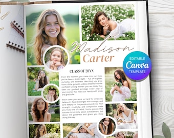 Modello di annuncio per annuario scolastico / collage di foto a pagina intera / omaggio per la laurea di una ragazza / modifica facile con Canva