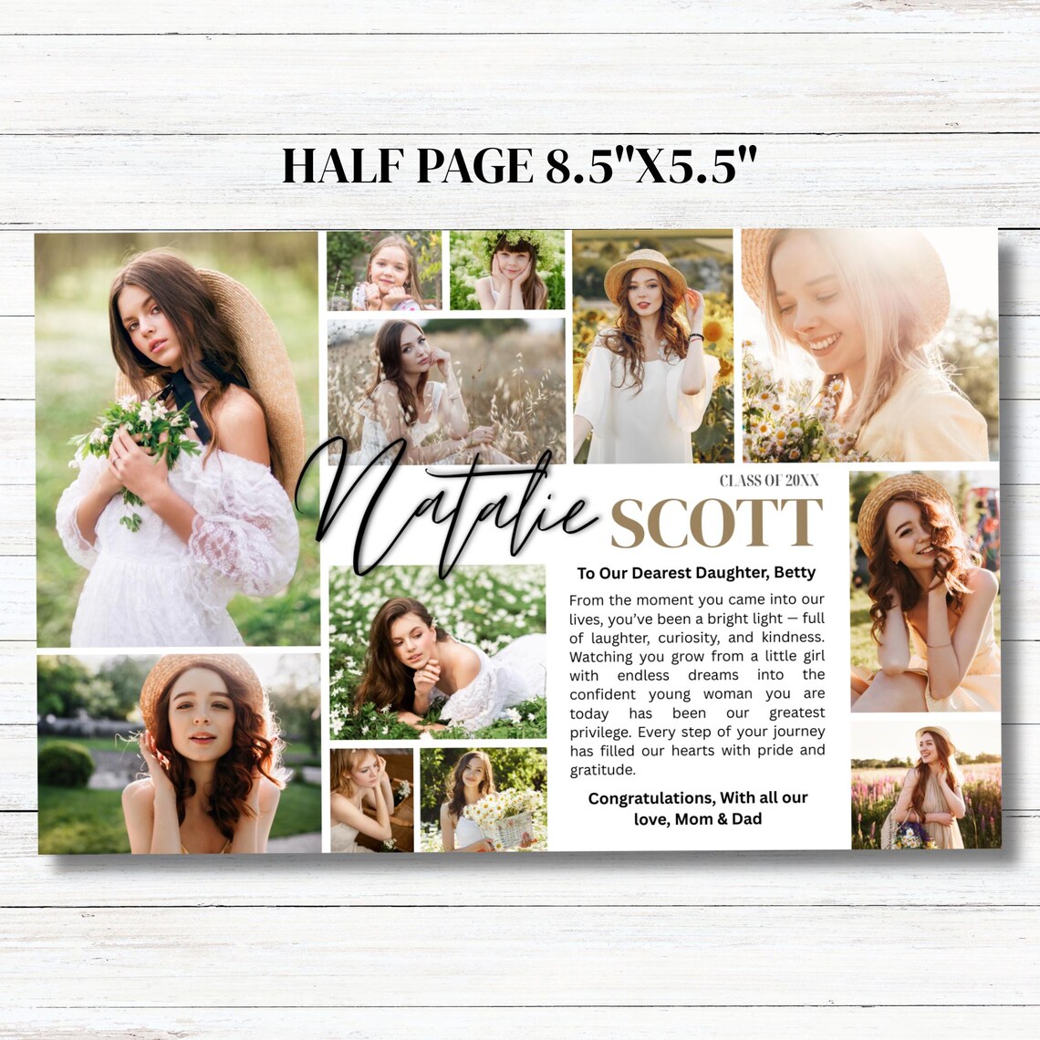 Senior Yearbook Ad Template | Half Page Girl Layout | Graduation ...