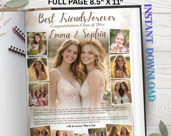 Senior yearbook ad template | Full Page 2 students girl | Graduation Tribute Dedication Photo Collage