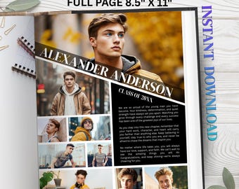 Senior yearbook ad template | Full Page Boy | Elementary Graduation Dedication Photo Collage Tribute Ad
