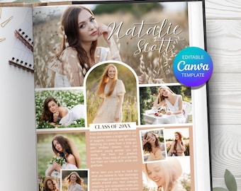 Modello di annuncio per annuario scolastico / Pagina intera per ragazze / Collage di foto modificabile / Pagina Canva per laureati