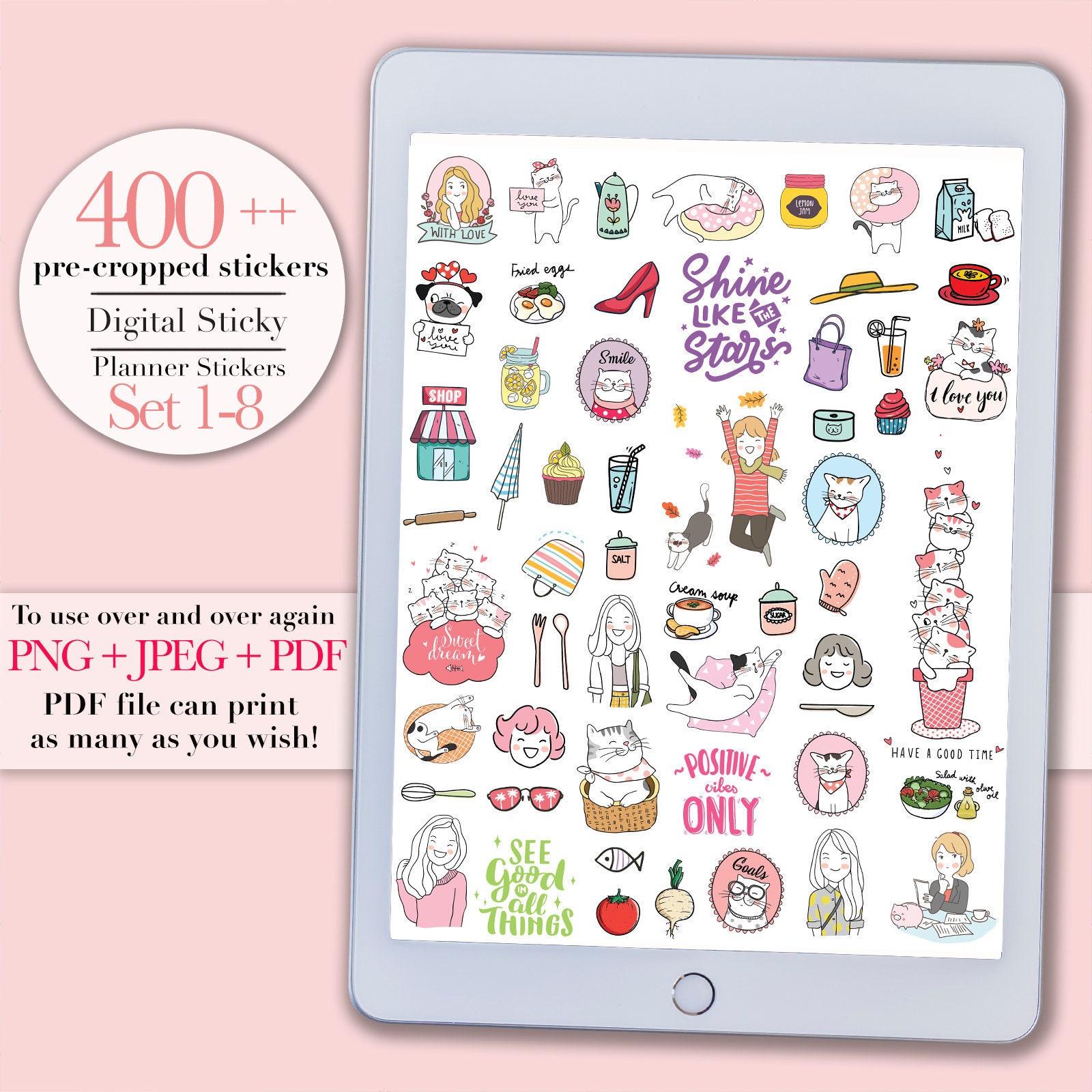 Digital Stickers| iPad Planning Pre- Cropped Planner Stickers Goodnotes Planner Stickers Cute stickers PNGs