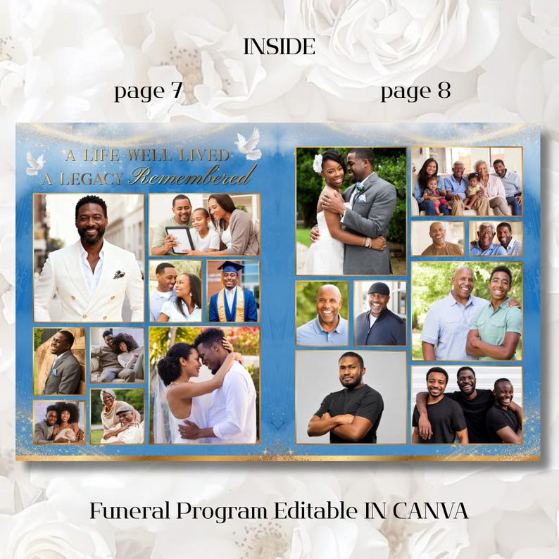 Multiple Funeral Funeral Program Template | Obituary Template for Men | 8-page Memorial ...