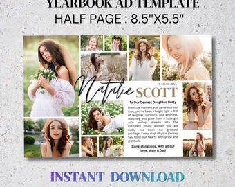Senior yearbook ad template | Half Page girl layout | Graduation Dedication Photo Collage Tribute Ad