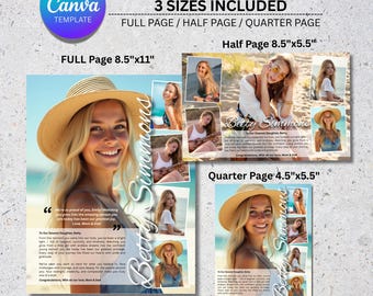 Plantilla de anuncio para el anuario de graduación / Página completa, media página, cuarto de página para chicas / / Diseño de collage de graduación editable en Canva