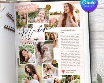 Modello di annuncio per annuario scolastico / Collage fotografico a pagina intera per laureati / Dedica tributo / Canva modificabile
