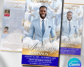 Modello di programma funebre Canva Trifold 6 pagine / Celebrazione della vita in amorevole ricordo