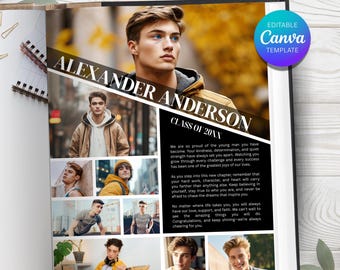 Modello di annuncio per annuario scolastico / Modello di pagina intera modificabile per ragazzi su Canva / Modello di collage fotografico per laurea