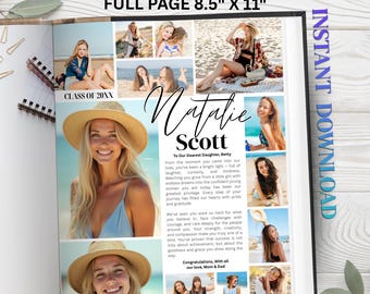 Senior yearbook ad template | full Page girl | Graduation Dedication Photo Collage Tribute Ad