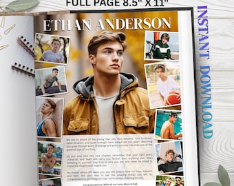Senior yearbook ad template | Full Page Boy | Editable Graduation Dedication Photo Collage Tribute