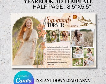 Senior yearbook ad template | Half Page girl | Graduation Dedication Photo Collage Ad on Canva