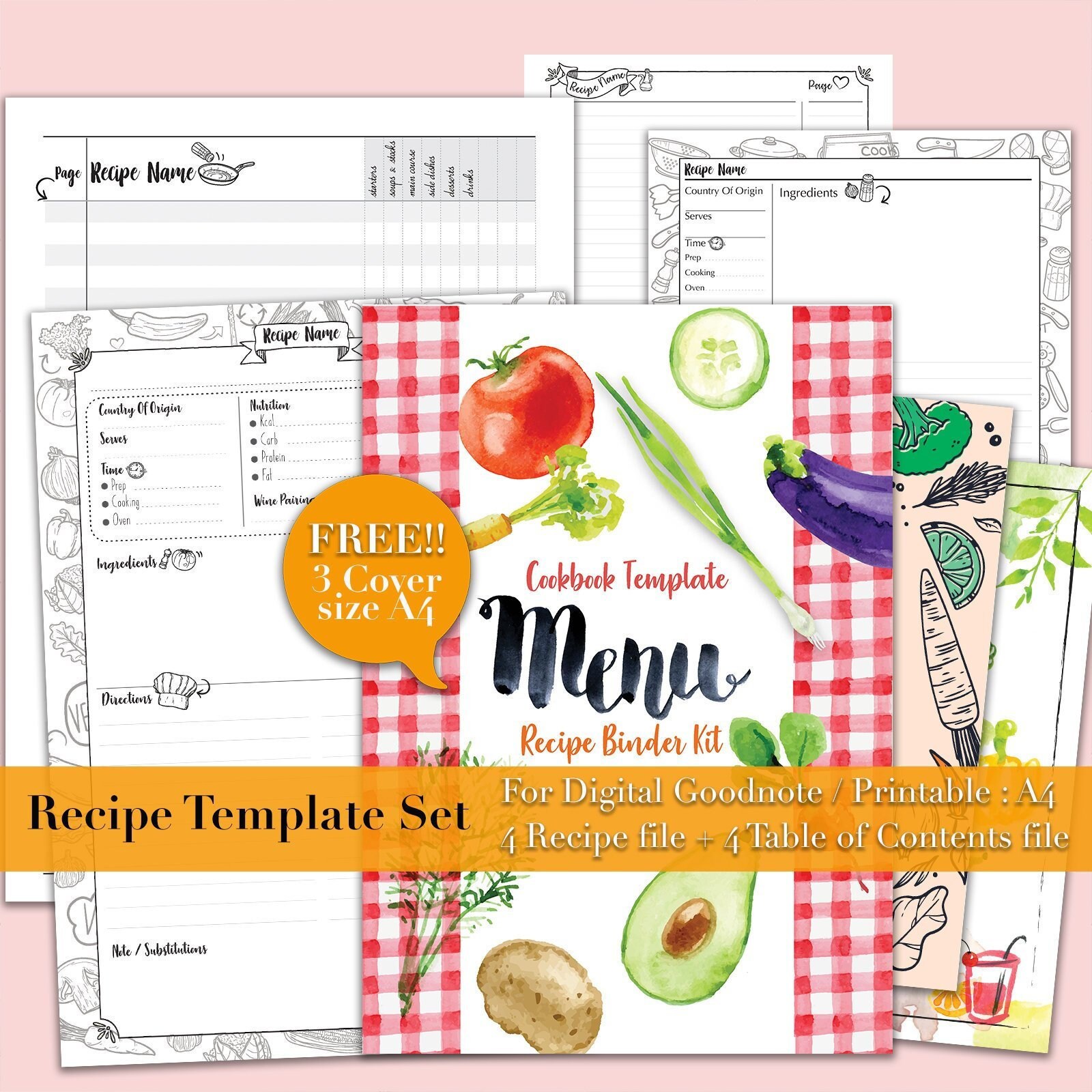 Lemon Recipe Sheet and Notes Instant Download Printable Recipe Binder Pages Digital Files Lemon with Greenery PDF US Letter