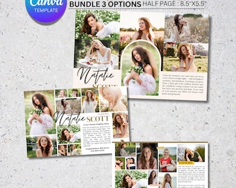 Modello di annuncio per annuario scolastico / Ragazza a mezza pagina / Layout collage di laurea modificabile Canva