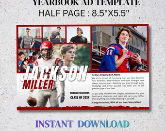 Senior Yearbook Ad Template Half page | Football boy Sport Graduation Dedication Tribute Ad