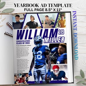 Senior yearbook ad template | Full Page Boy | Sport Team Graduation Dedication Photo Collage Tribute