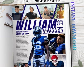 Senior yearbook ad template | Full Page Boy | Sport Team Graduation Dedication Photo Collage Tribute