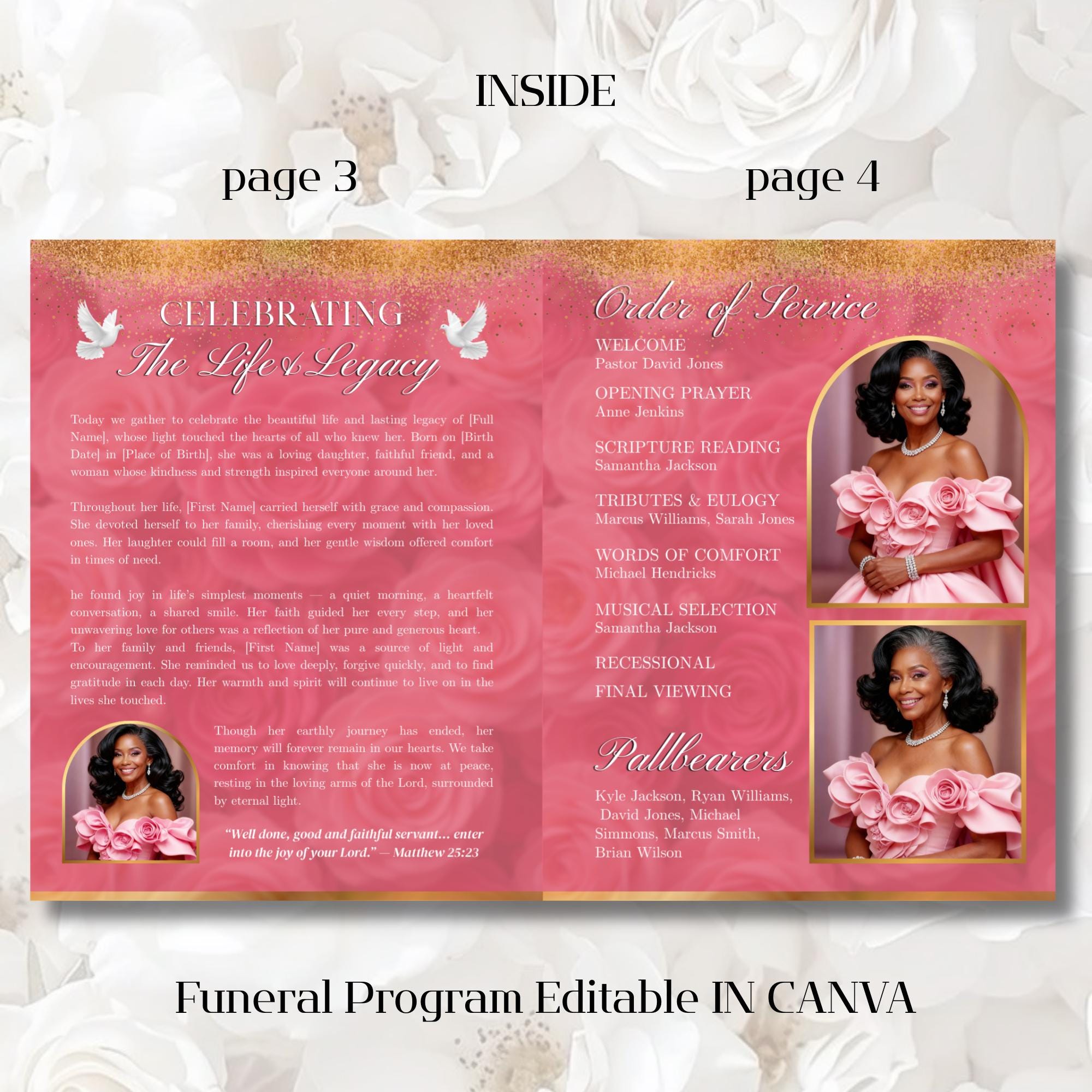 Funeral Program Template | Obituary Template for Women | 8-page ...