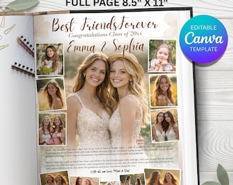 Modello di annuncio per l'annuario degli ultimi anni / Pagina intera 2 studenti laureati ragazza Tributo Canva Photo Collage