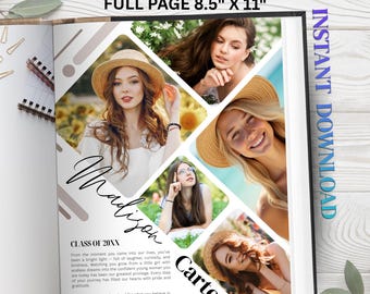 Senior yearbook ad template | full Page girl | High School Graduation Dedication Photo Collage Tribute