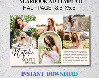 Senior yearbook ad template | Half Page girl layout | Graduation Dedication Photo Collage Tribute Ad