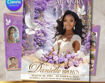 Modello di programma funebre / Modello di necrologio bifold per donne / Canva 4 pagine / viola lavanda 11x17