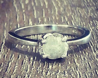 3ctw Uncut Diamond Rough Engagement Ring | Natural Round Solitaire | size 7.5 Silver .999 Band | Handmade | Gift for Her April Birthday