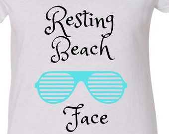 Resting Beach Face Custom T-shirt | size S - L | White V Neck | Beach Lover Graphic Tee | Women | Teens | RBF | Funny | Gifts for Her