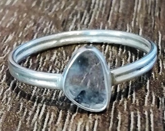 Uncut Diamond Slice Ring | 7.5 | Earth Mined | 925 Silver Double Band | Handmade | Boho Hippie Gypsy | Gift for Her | April Birthday