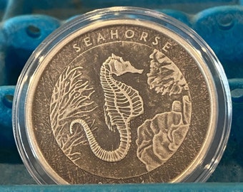 2021 Samoa 1oz Silver Seahorse | coin investment graduation gift him her keepsake antique finish old rare coral nautical ocean Sea creature