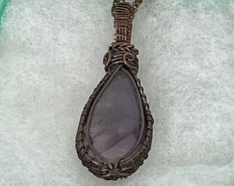 Copper & Amethyst Necklace | Wire wrapped |  teardrop shape